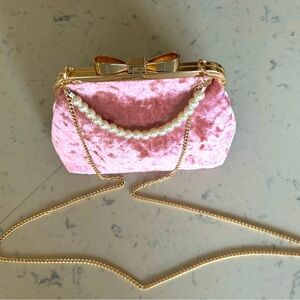 Mini Pink Purse with Pearl and Gold Chain